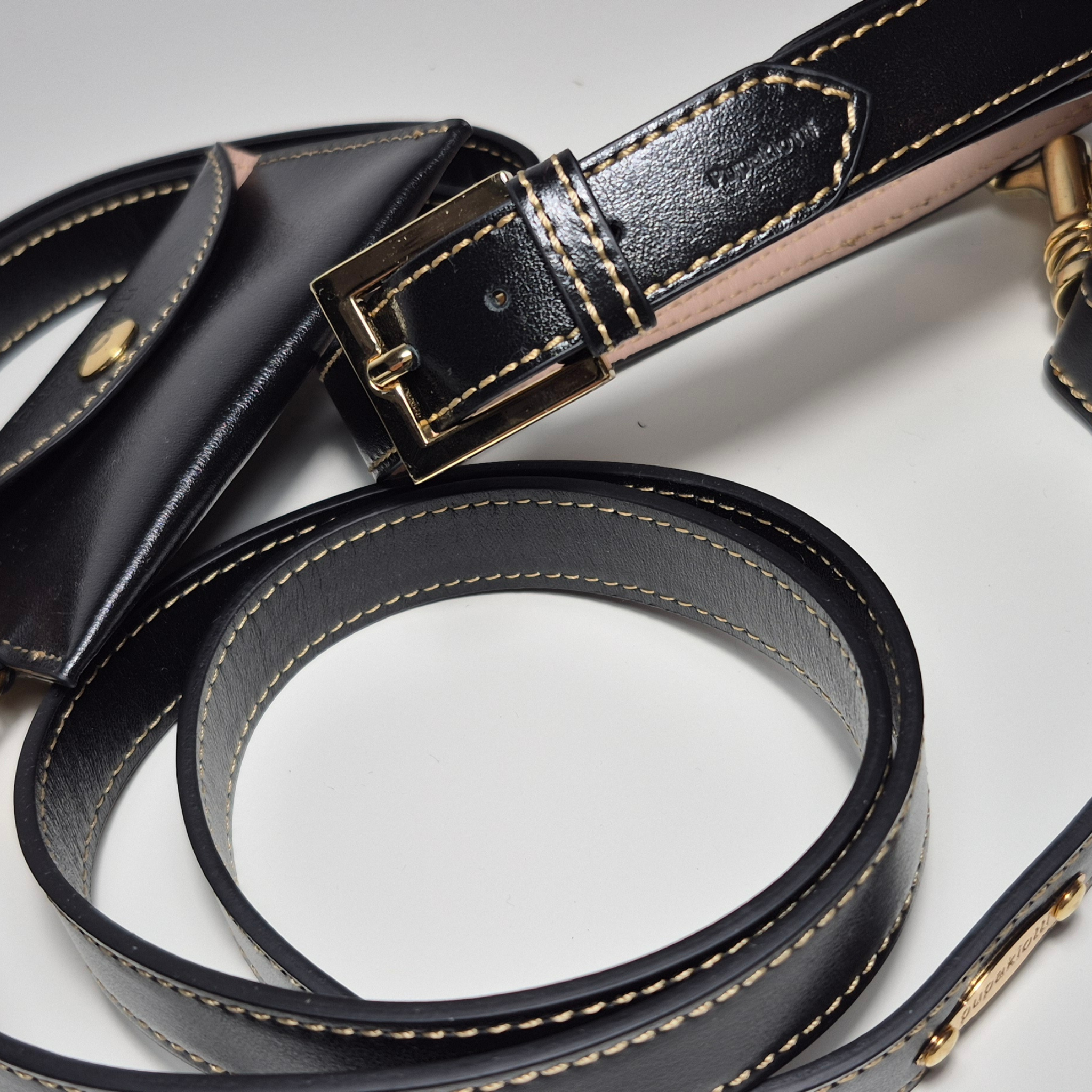 Set Collare e Guinzaglio in Pelle con Porta Sacchetti